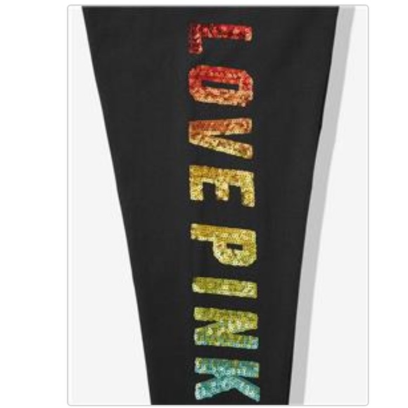 Victoria’s Secret Pink Womens Logo Bling Rainbow Leggings - Picture 3 of 3